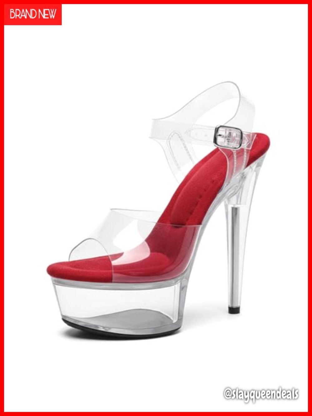 Women's 6in Clear Platform Stiletto Ankle Strap Pole Dance Heels